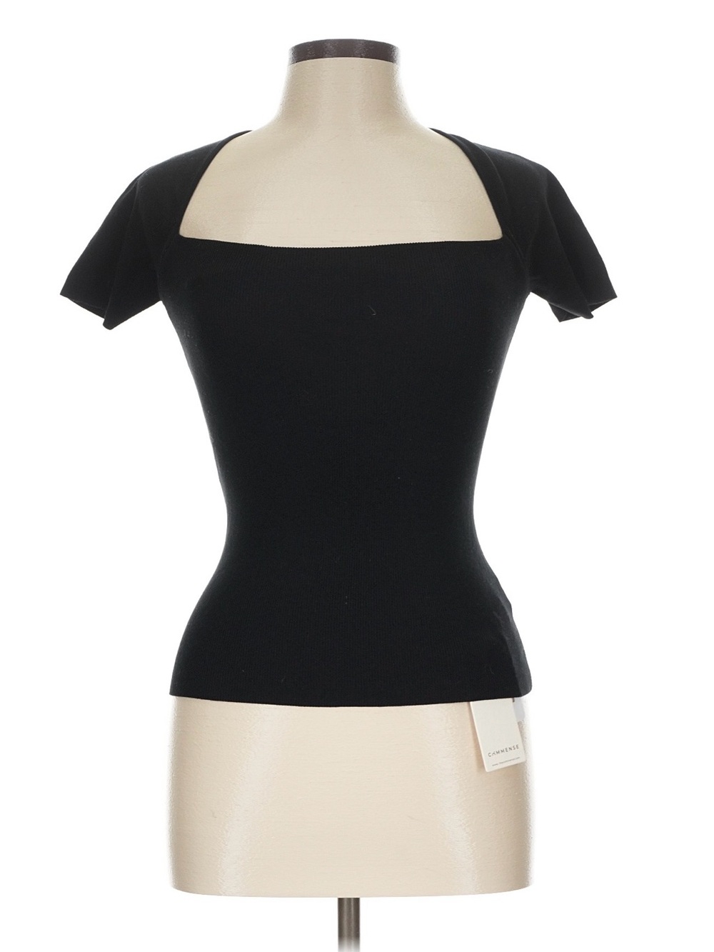 Commense Black Square Neck Short Sleeve Top